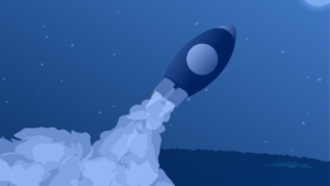 Illustration - Stilisierte Rakete auf dunkelblauem Grund